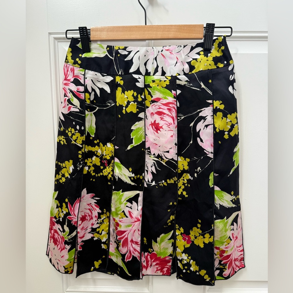Floral Silk Skirt in Black Pink and Green